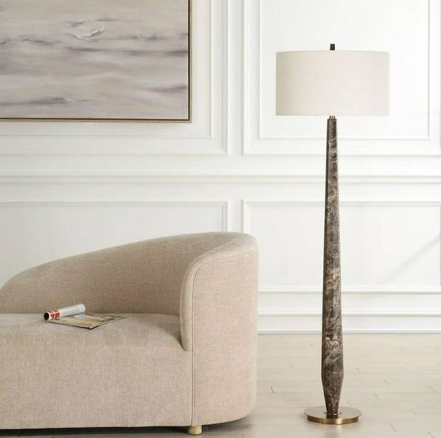 Uttermost® Tyree Brown Marble/Off-White Floor Lamp with Brass Accent-1