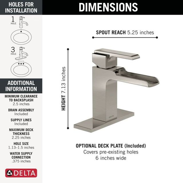Delta Ara® Stainless Single Handle Channel Bathroom Faucet with Drain-3
