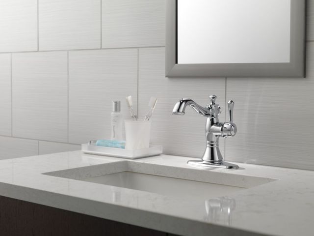 Delta Cassidy® Chrome Single Handle Bathroom Faucet with Drain-3