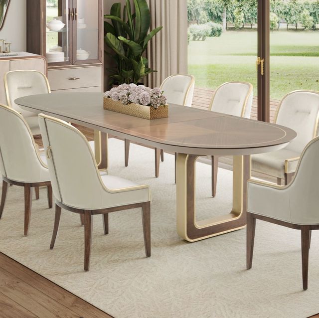 Michael Amini® Houston Walnut Oval Dining Table with Gold Base-1