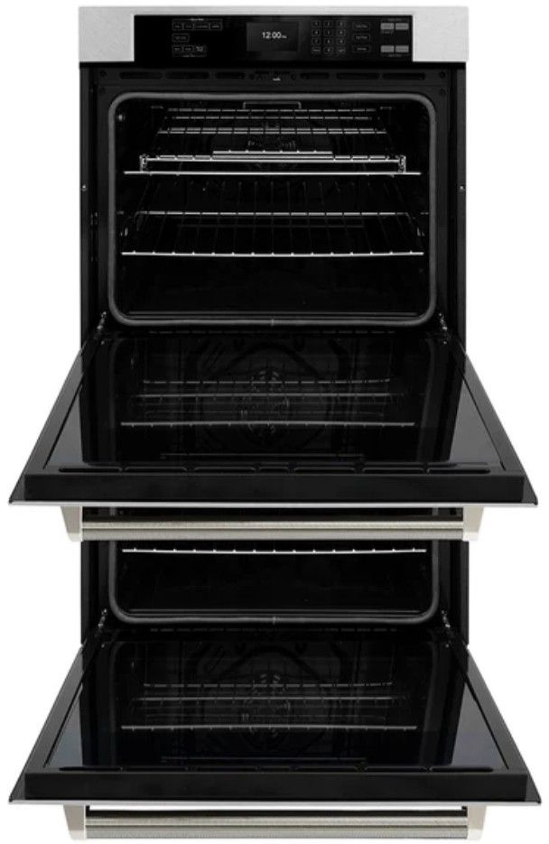 ZLINE Autograph Edition 30" Satin Stainless Steel Electric Double Wall Oven with Polished Nickel Handles-1
