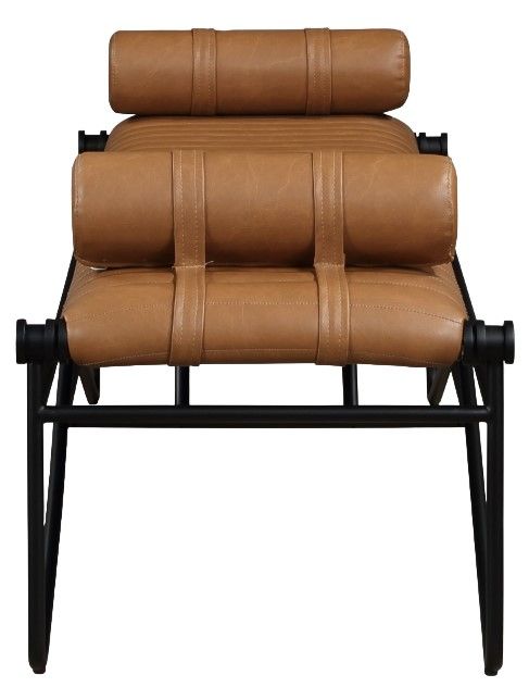 Meridian Furniture Gatsby Cognac/Matte Black Vegan Leather Bench-2