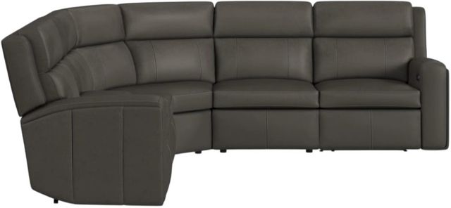 Flexsteel® Wyatt 6-Piece Gunmetal Leather Modular Power Reclining Sectional with Power Headrest and Lumbar-3