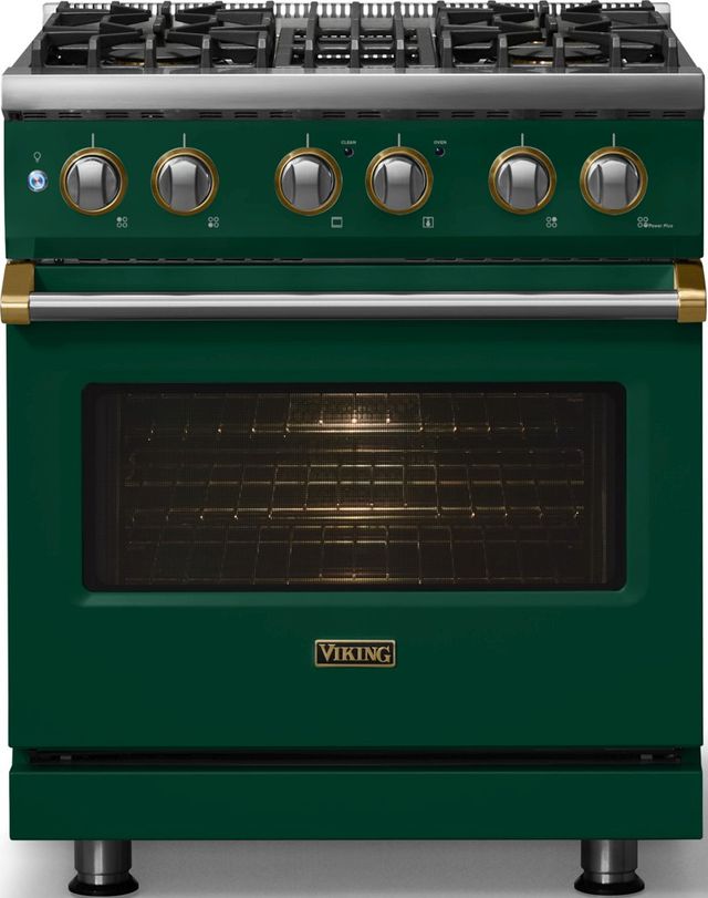 Viking® 5 Series 30" Ivy Pro Style Dual Fuel (NG) Range with Brushed Brass Trim-2