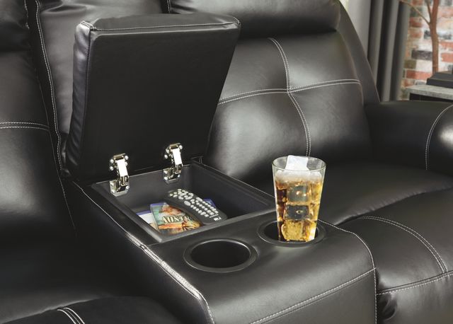 Signature Design by Ashley® Kempten Black Double Reclining Loveseat with Console-4