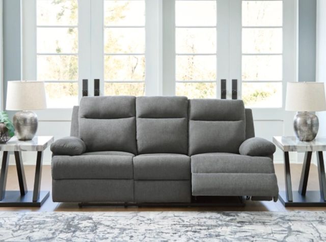 Signature Design by Ashley® Side-Swipe Charcoal Manual Reclining Sofa with Drop Down Table-2