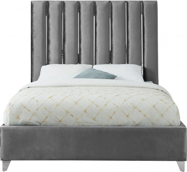 Meridian Furniture Enzo Grey Velvet Full Bed-1