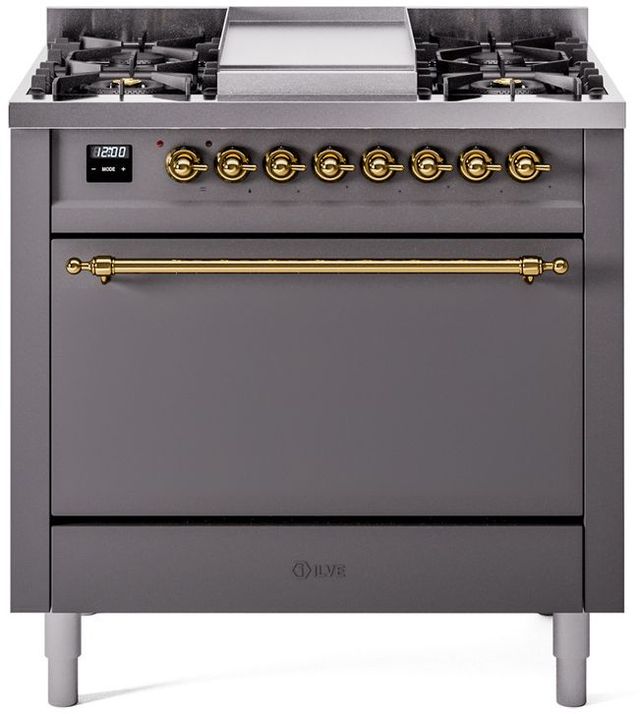 Ilve® Nostalgie II Series 36" Graphite Matte Pro Style Dual Fuel Range-0