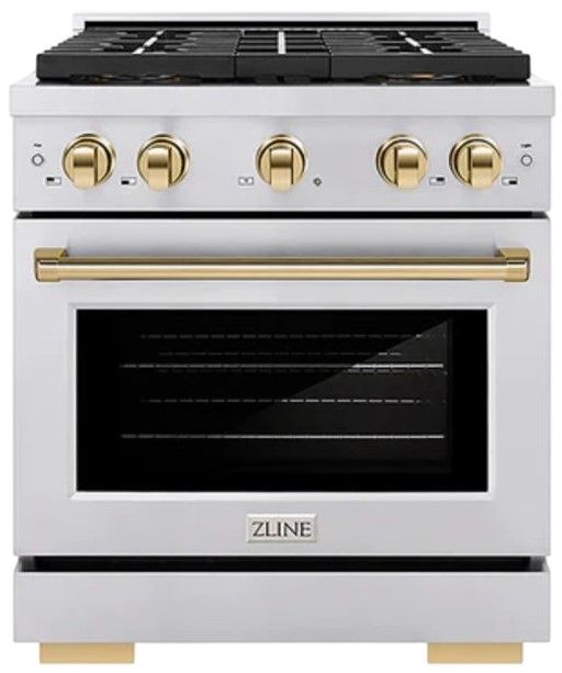 ZLINE Autograph Edition Paramount 30" 4.2 Cu. Ft. Stainless Steel Gas Range with 4 Burner DuoPro™ Cooktop, Convection Gas Oven and Polished Gold Accents-0