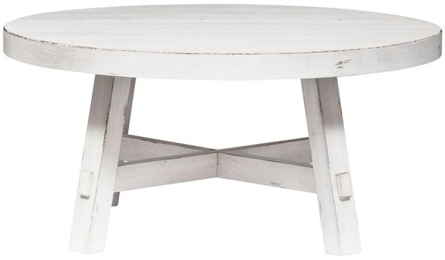 Liberty Furniture Modern Farmhouse Flea Market White Round Splay Cocktail Table-2