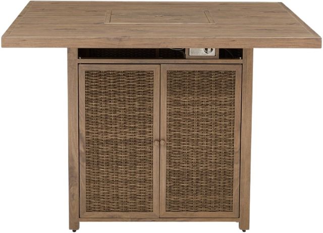 Signature Design by Ashley® Walton Bridge Driftwood Resin/Wooden Outdoor Bar Table with Fire Pit-1