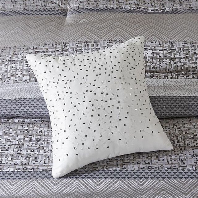 Olliix by Madison Park Rhapsody 7 Piece Grey/Taupe Queen Comforter Set-2