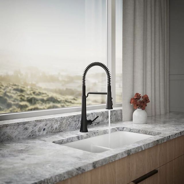 KOHLER® Tone® Matte Black Semi-Professional Kitchen Sink Faucet with 3-Function Sprayhead-2