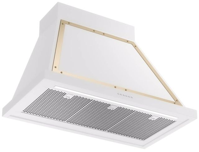 Ilve® Nostalgie II Noblesse 36" White Wall Mounted Range Hood with Brass Trim-1