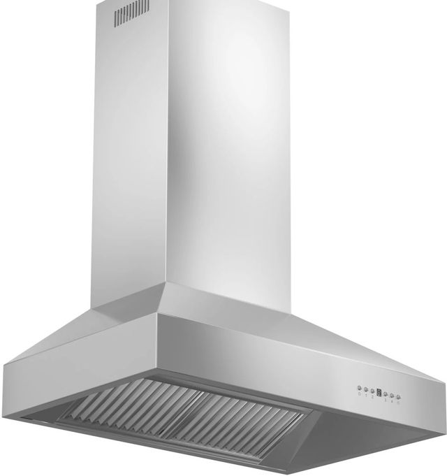 ZLINE 36" Stainless Steel Professional Convertible Vent Wall Mount Range Hood with Crown Molding-3