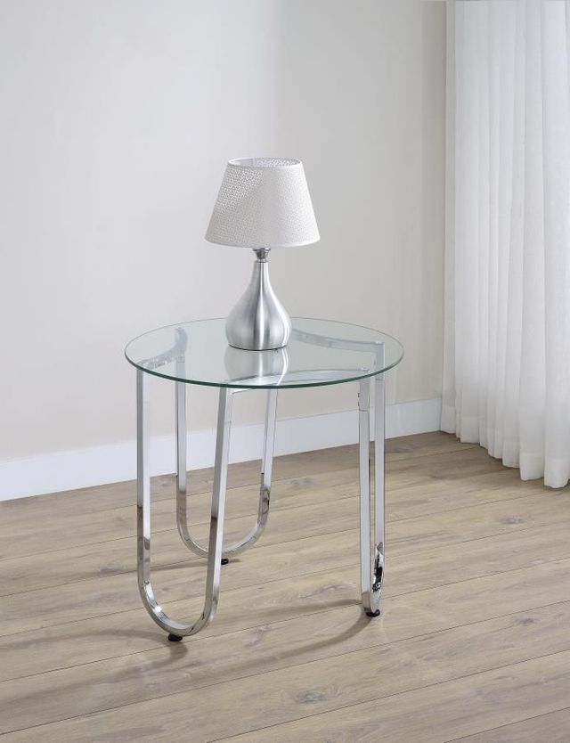 Coaster® Beller Round Tempered Glass Top End Table with Chrome Base-1
