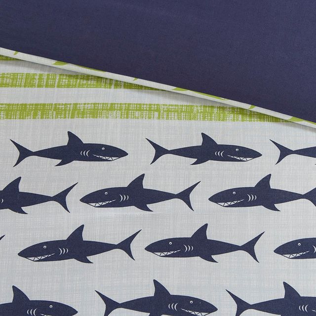 Olliix by Urban Habitat Kids Finn Green/Navy Full/Queen Shark Cotton Comforter Set-3