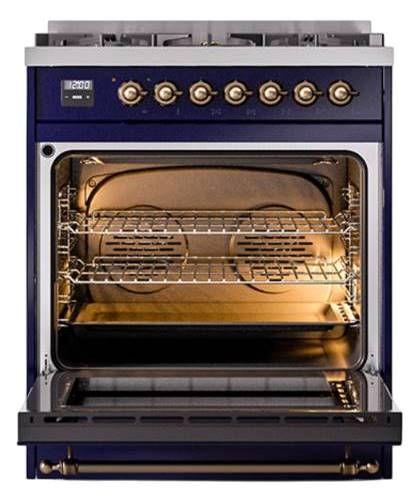 Ilve® Nostalgie II Noblesse 30'' Midnight Blue Pro Style Dual Fuel Range with Burnished Trim-1