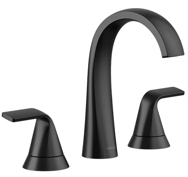 KOHLER® Cursiva® Matte Black Widespread Bathroom Sink Faucet-0