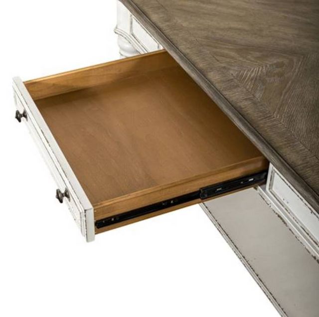 Liberty Furniture Magnolia Manor Antique White Oversized Square Cocktail Table with Weathered Bark Top-4