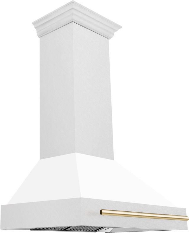 ZLINE Autograph Edition 36" White Matte Wall Mounted Range Hood with Polished Gold Trim-3