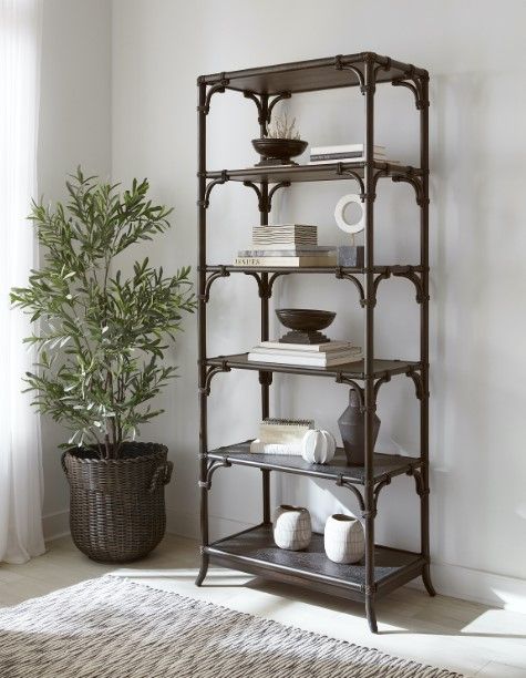 Hooker® Furniture Retreat Black Sand Pole Rattan Bookcase-1