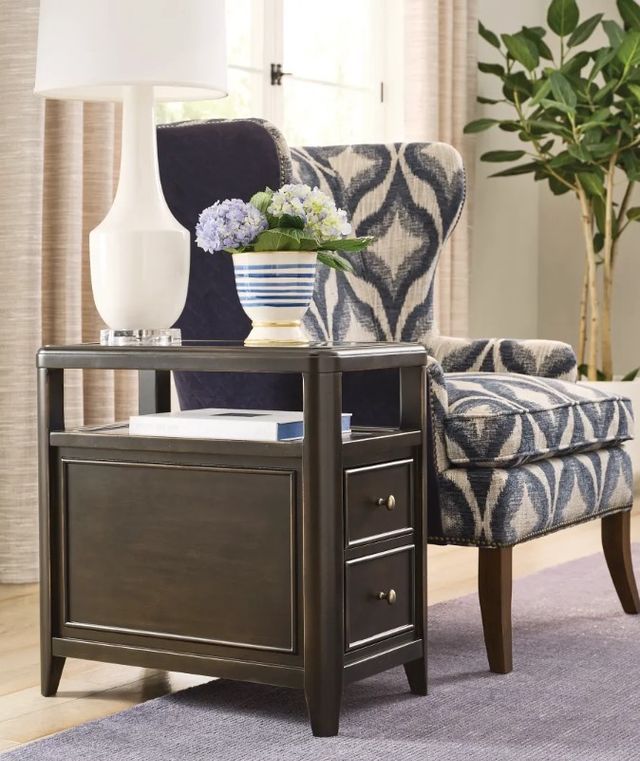 Hammary® Whitaker Glass Top Chairside Table with Black Denim Base-1