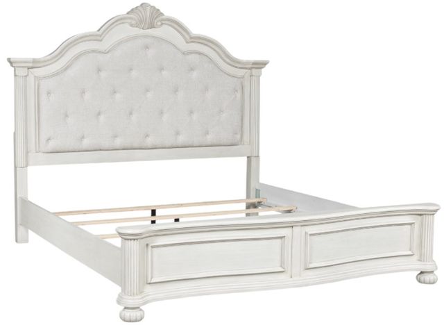 Benchcraft® Montelaine Antique White California King Upholstered Panel Bed-3