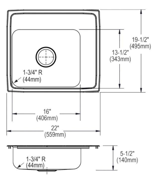 Elkay Lustertone® Classic Lustrous Satin Stainless Steel 22" x 20" x 6" Center Center Single Bowl Drop-in Classroom ADA Sink-1