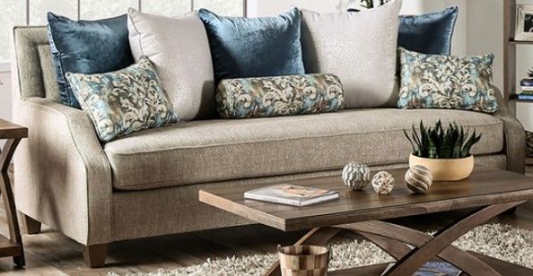 Furniture of America® Catarina Beige/Teal Sofa-0