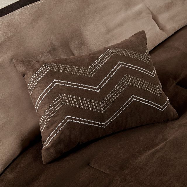 Olliix by Madison Park 6 Piece Brown King/California King Palisades Faux Suede Duvet Set-4