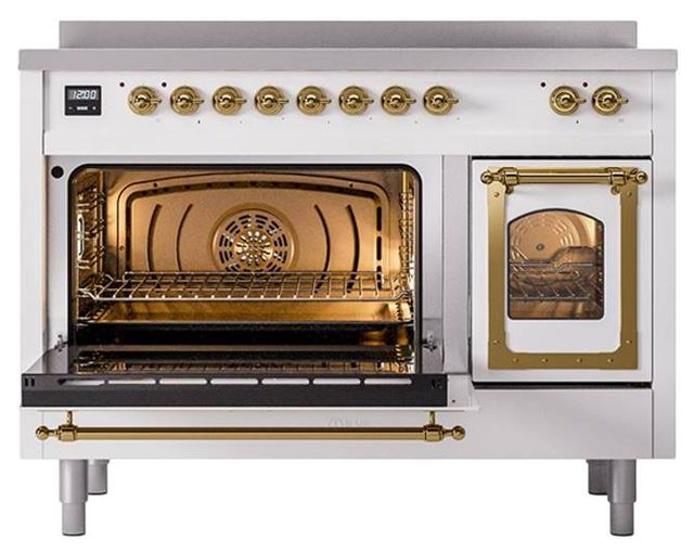 Ilve® Nostalgie II Noblesse 48'' White Pro Style Induction Range with Brass Trim-3