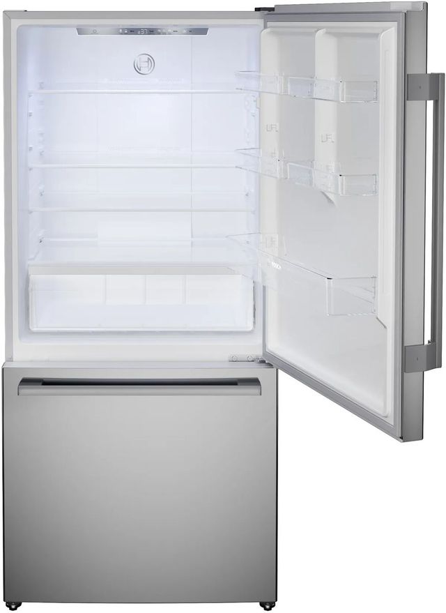 Bosch® 100 Series 33” 17.2 Cu. Ft. Anti-Fingerprint Stainless Steel Counter Depth Bottom Freezer Refrigerator-1