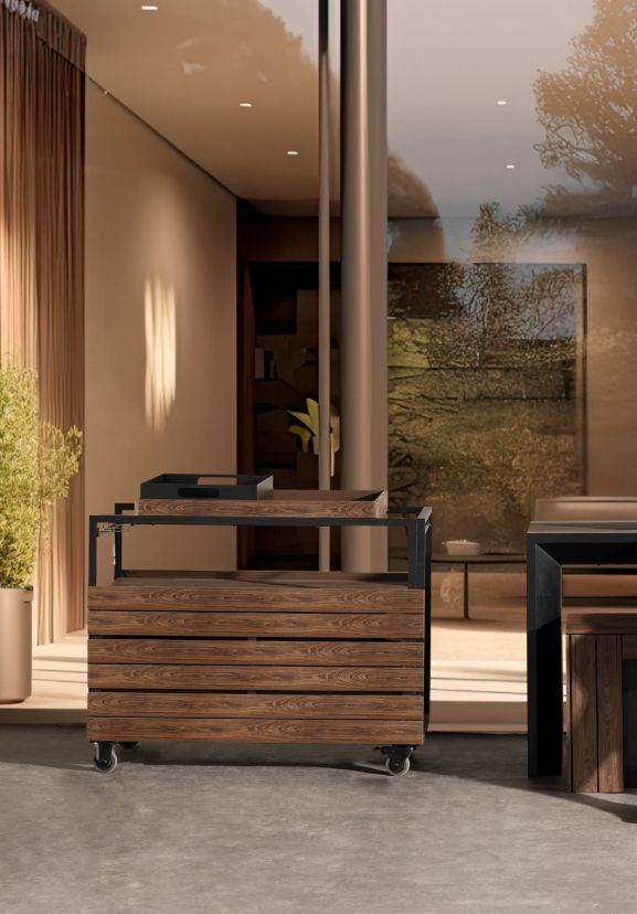 Transformer Table Transformer Black/Dark Walnut Aluminum/Polystyrene Outdoor Bar Cart-3