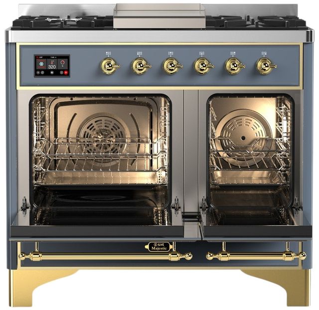 Ilve® Majestic III 40" Blue Gray Pro Style Dual Fuel Natural Gas Range with Triple Glass Door and Brass Trim-1