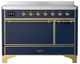Ilve® Majestic III 48" Midnight Blue Pro Style Induction Range with Solid Door and Brass Trim-0