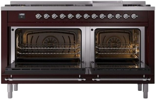 Ilve® Nostalgie II Series 60" Burgundy Pro Style Dual Fuel Range-2