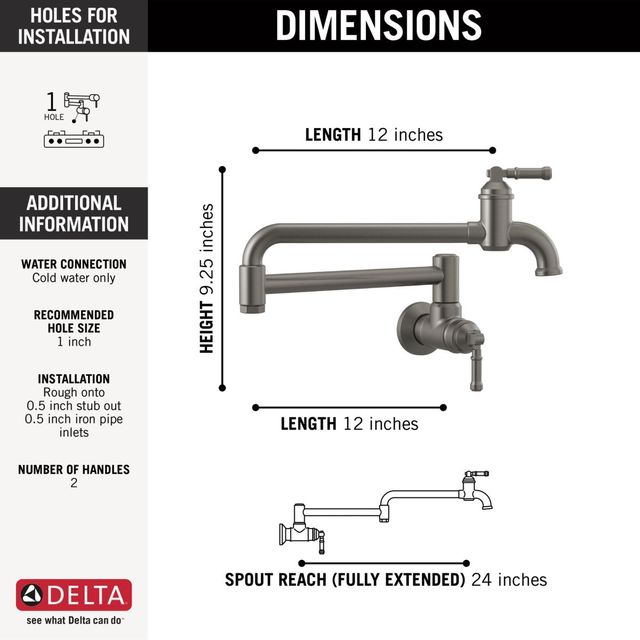 Delta Broderick® Black Stainless Wall Mount Pot Filler -1