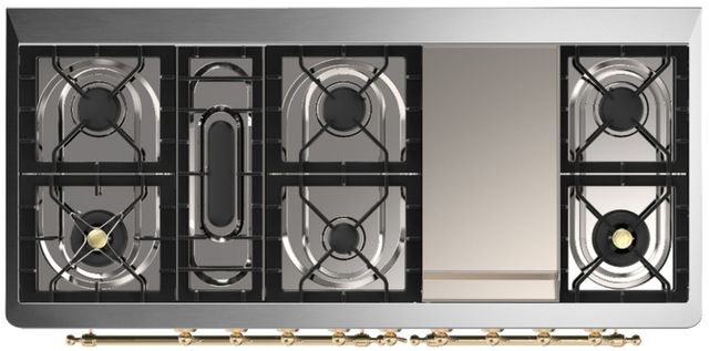 Ilve® Majestic III 60" Stainless Steel Pro Style Dual Fuel Natural Gas Range with Solid Door and Brass Trim-3