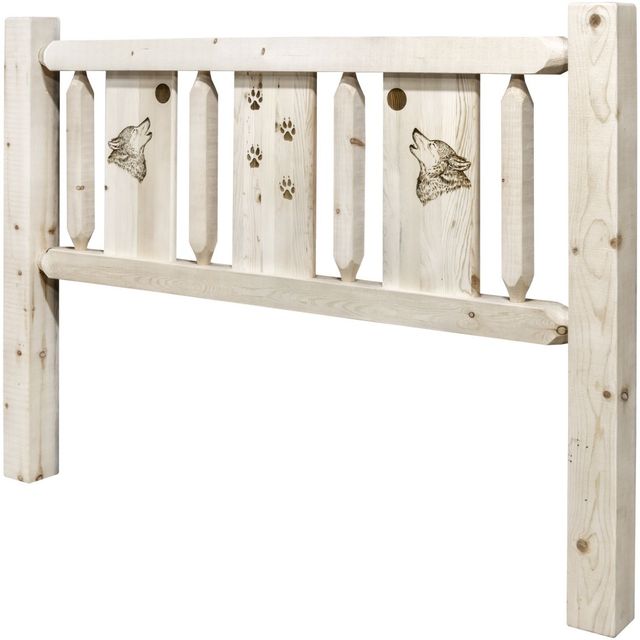 Montana Woodworks® Homestead Ready to Finish King Headboard with Laser Engraved Wolf Design-2
