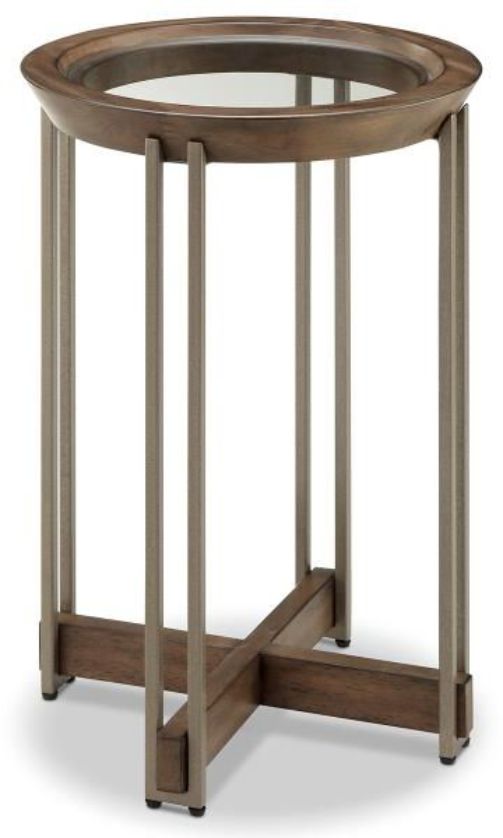 Magnussen Home® Elora Glass Top Round Accent Table with Walnut Frame ...