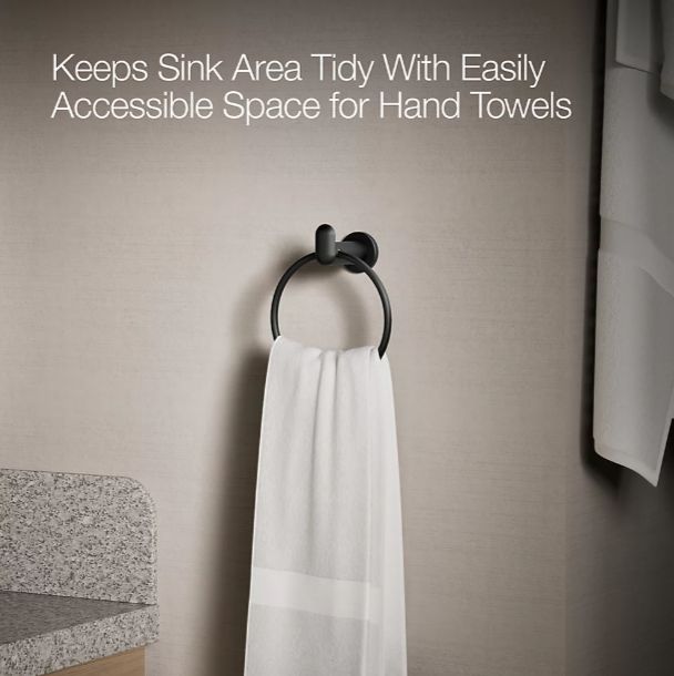 KOHLER® Kumin™ Matte Black Towel Ring-3