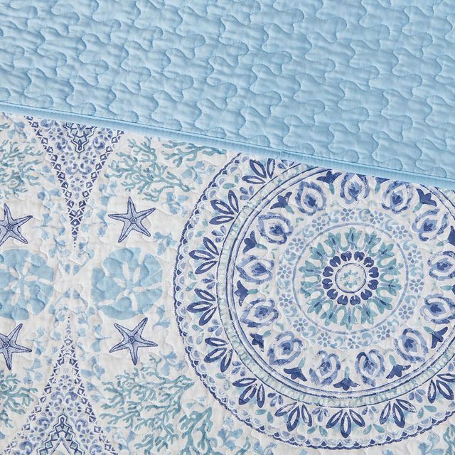 Olliix by 510 Design Breeze 3 Piece Printed Cotton Filled Blue Full/Queen Coverlet Set-4