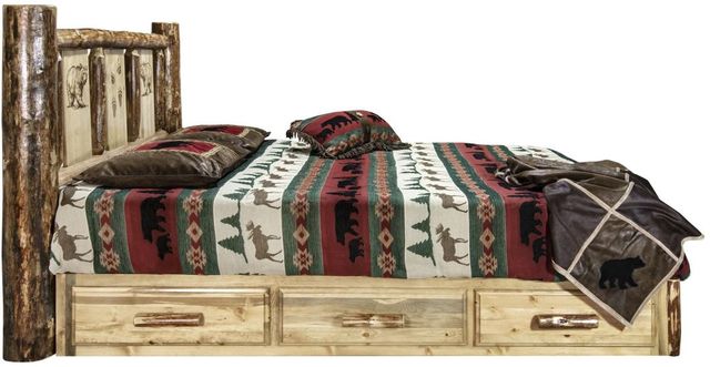 Montana Woodworks® Glacier Country Stained and Lacquered King Platform Storage Bed with Laser Engraved Bear Design-2