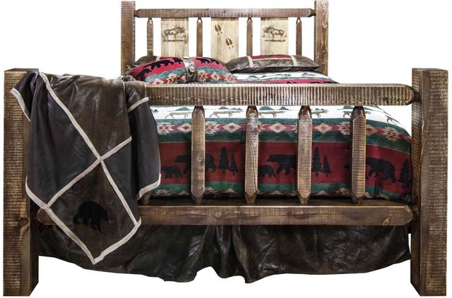Montana Woodworks® Homestead Stain and Clear Lacquer King Bed with Laser Engraved Moose Design-1