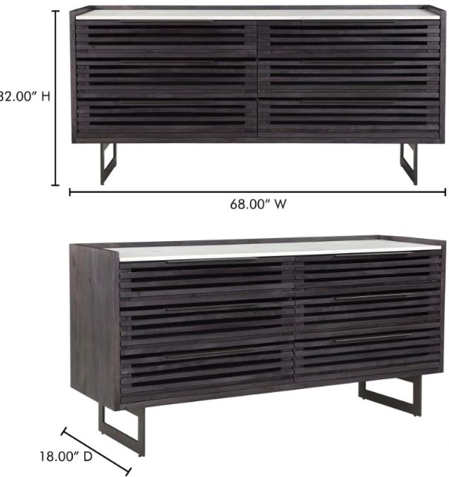 Moe's Home Collection Paloma Charcoal Grey Dresser with White Marble Top-3