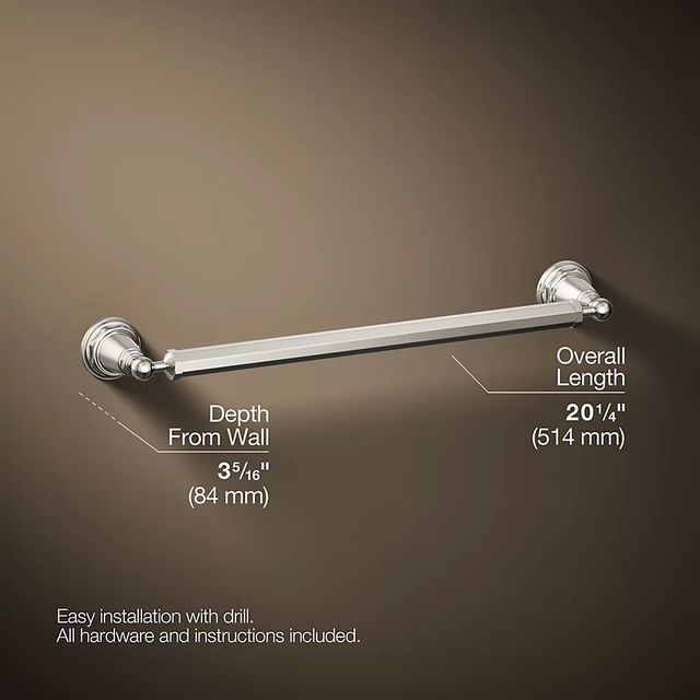 KOHLER® Pinstripe® Vibrant Polished Nickel 18" Towel Bar-4