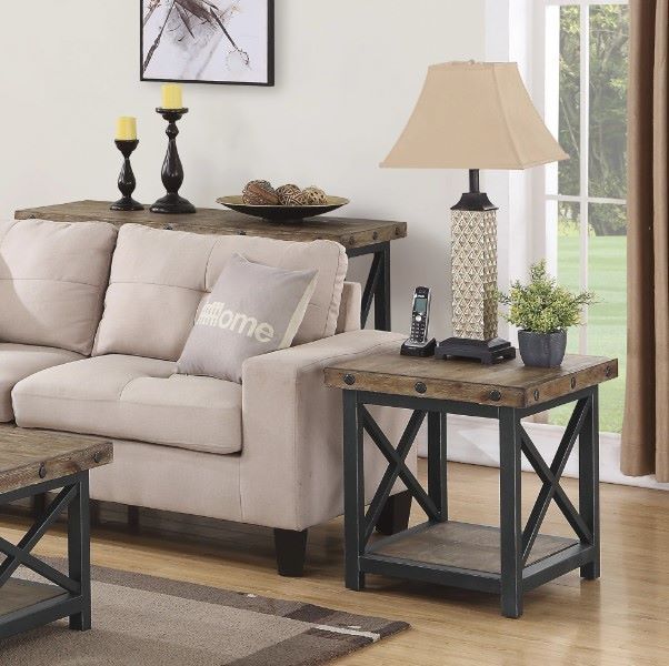 Flexsteel® Carpenter Light Brown End Table with Black Metal Frames-1