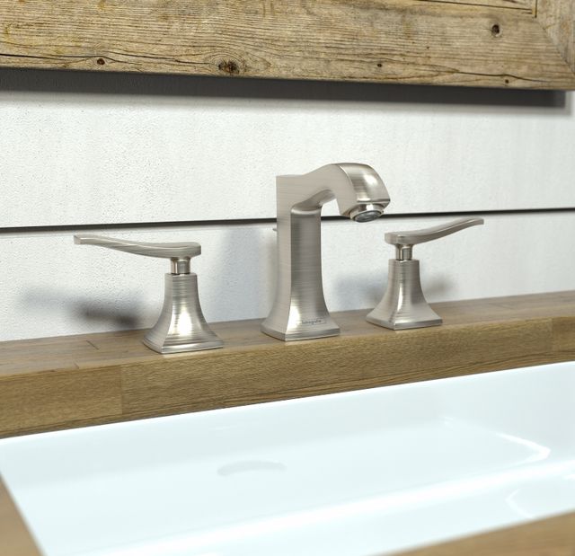 Hansgrohe Metris C Brushed Nickel Widespread Faucet 100 with Pop-Up Drain-1