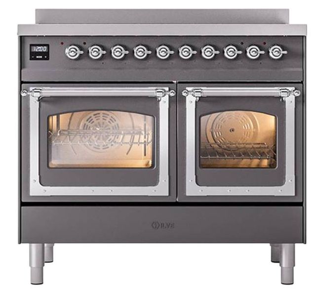 Ilve® Nostalgie II Noblesse 40'' Graphite Matte Pro Style Induction Range with Chrome Trim-1